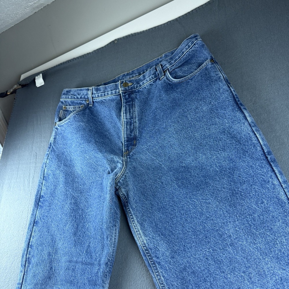 Carhartt Jeans Mens 40x35 Blue Denim Flannel Lined Relaxed Fit B172 DST Workwear
